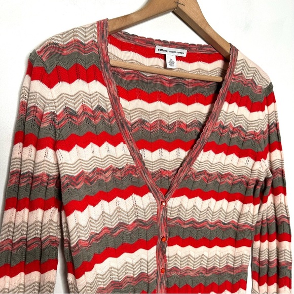 Cotton By Autumn Cashmere | Chevron Stripe V-neck Cardigan Sweater - Picture 3 of 5